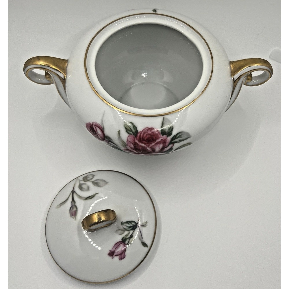 Wentworth China Cameo Rose Creamer and Covered Sugar Bowl Eterna Shape Gold Trim - Picture 6 of 16